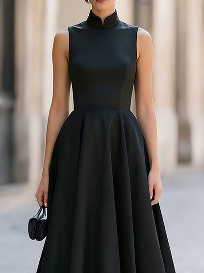 Mandarin Collar Sleeveless Fit & Flare Midi Dress