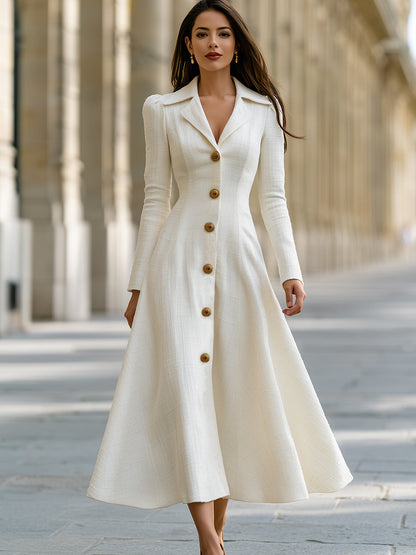 Tweed Textured Button-Up A-line Midi Dress