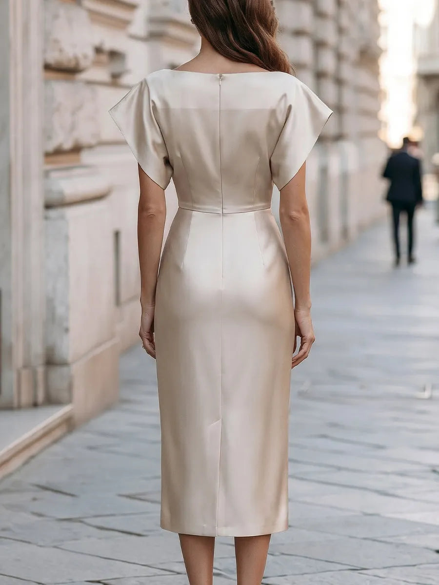 Cap-Sleeve Fitted Midi Dress