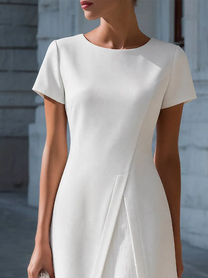 Pleated Panel Short Sleeve A-Line Dress