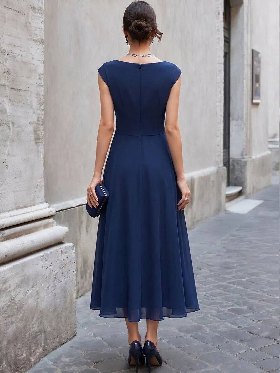 Elegant Cowl Neck Sleeveless Flowing Midi Dress