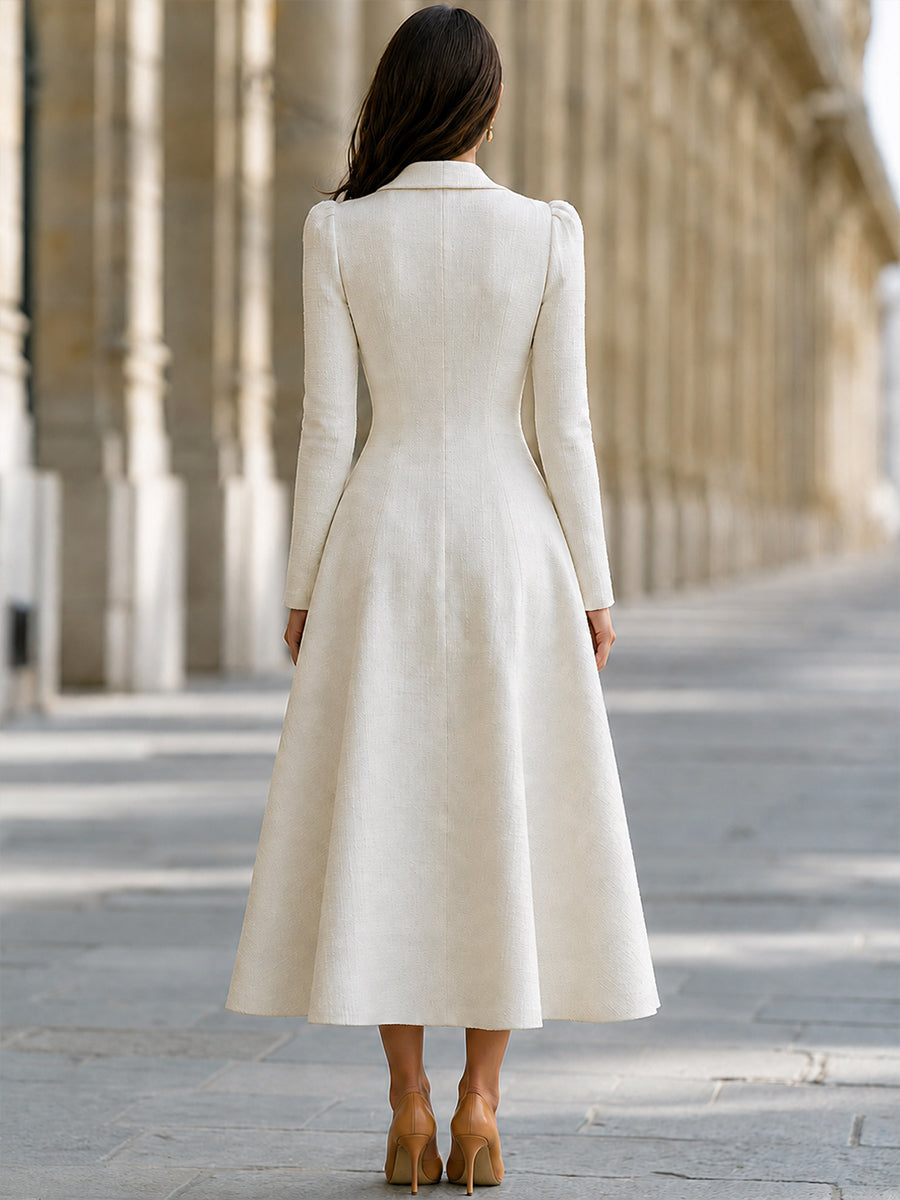 Tweed Textured Button-Up A-line Midi Dress