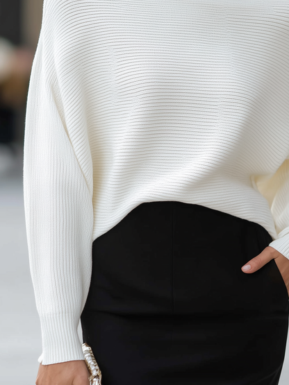 Boat-Neck Dolman Sleeve Ribbed Knit Sweater