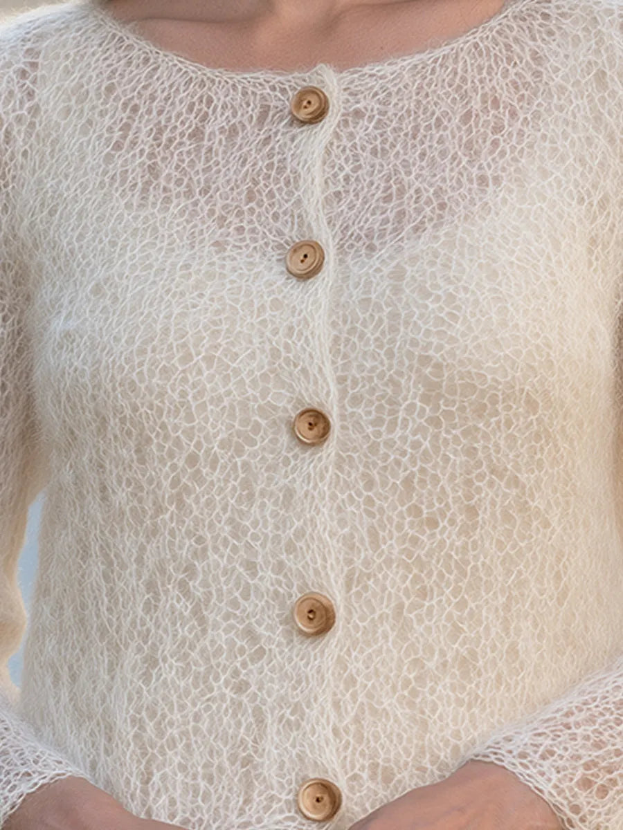 Ivory Mohair Textured Knit Cardigan
