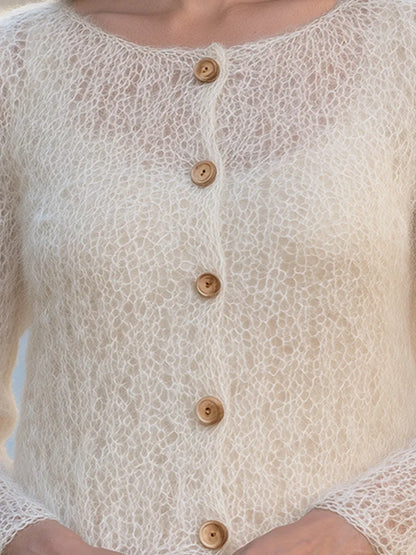 Ivory Mohair Textured Knit Cardigan