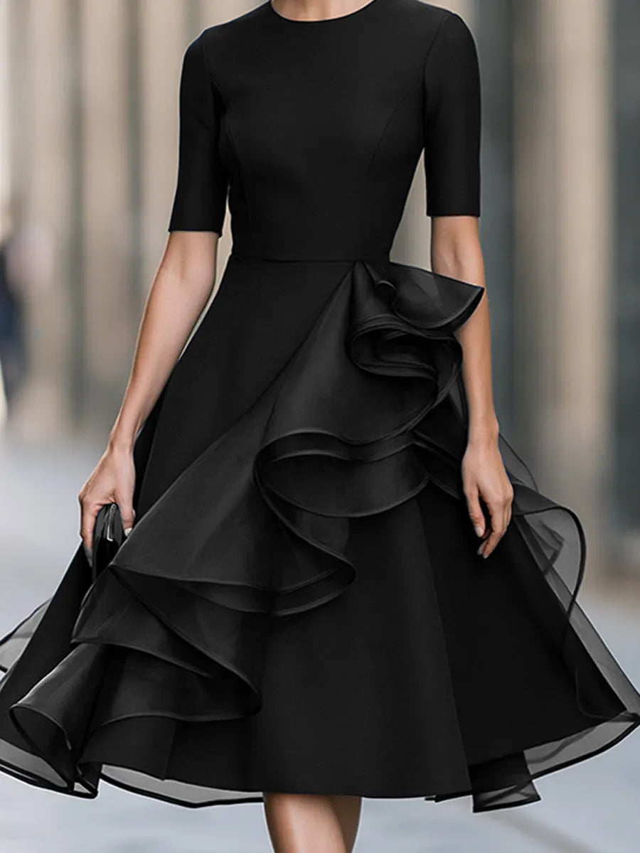 Asymmetrical Ruffle A-Line Midi Dress
