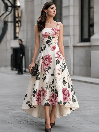 Floral Print High-Low Dress And Cropped Jacket Set