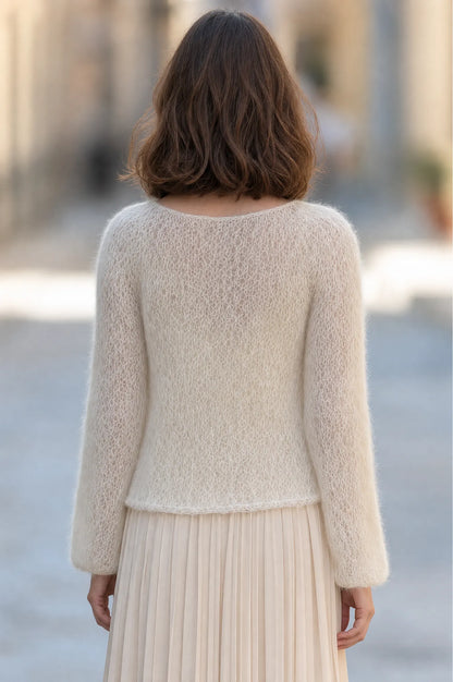 Ivory Mohair Textured Knit Cardigan