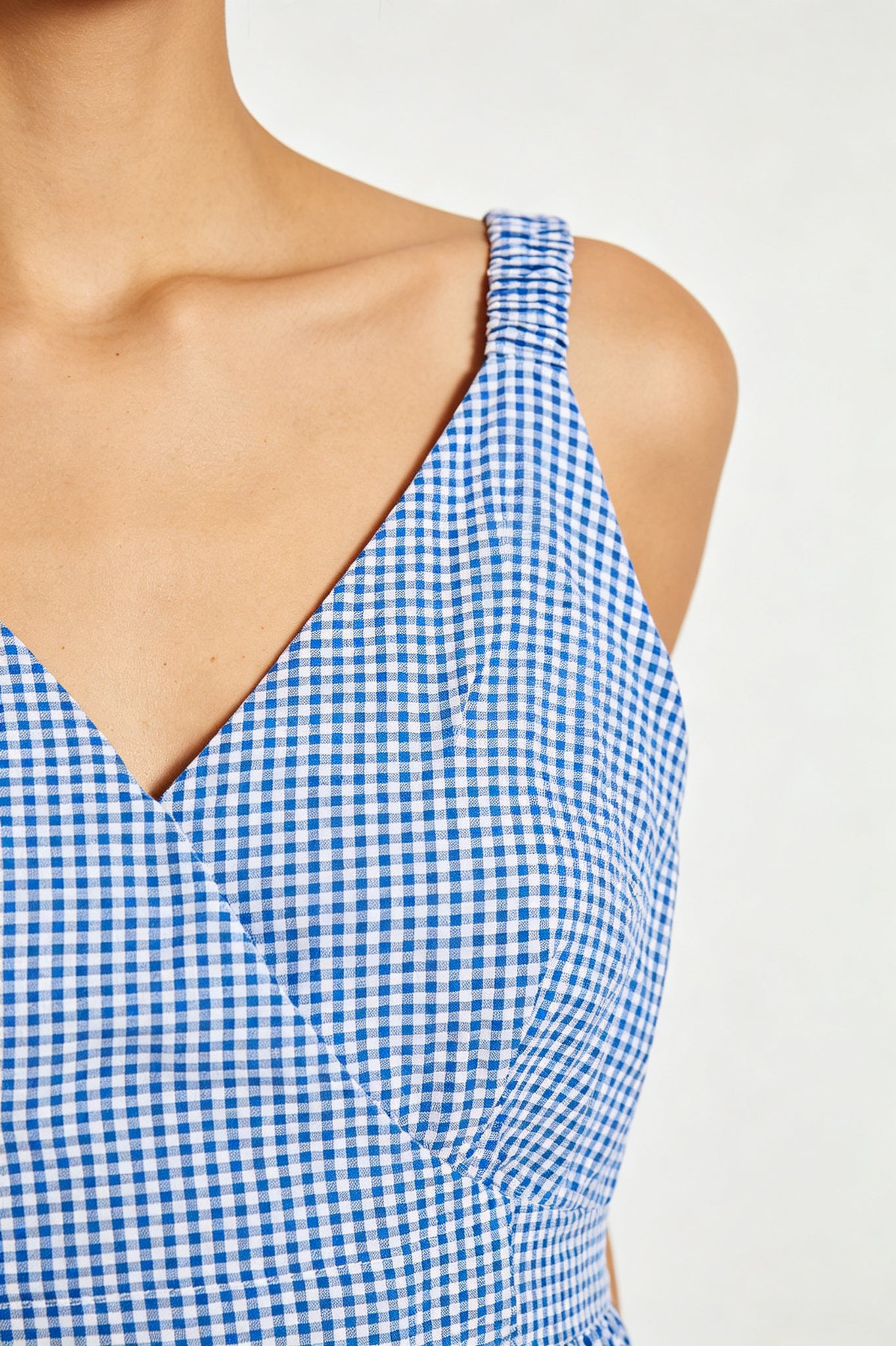 Blue White Gingham Fit and Flare Midi Dress - view 3