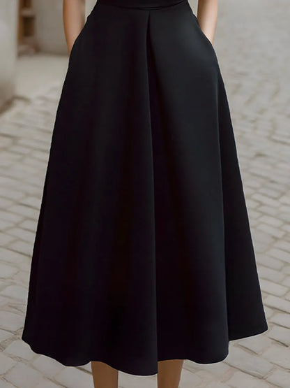 Off-Shoulder Structured A-Line Midi Dress