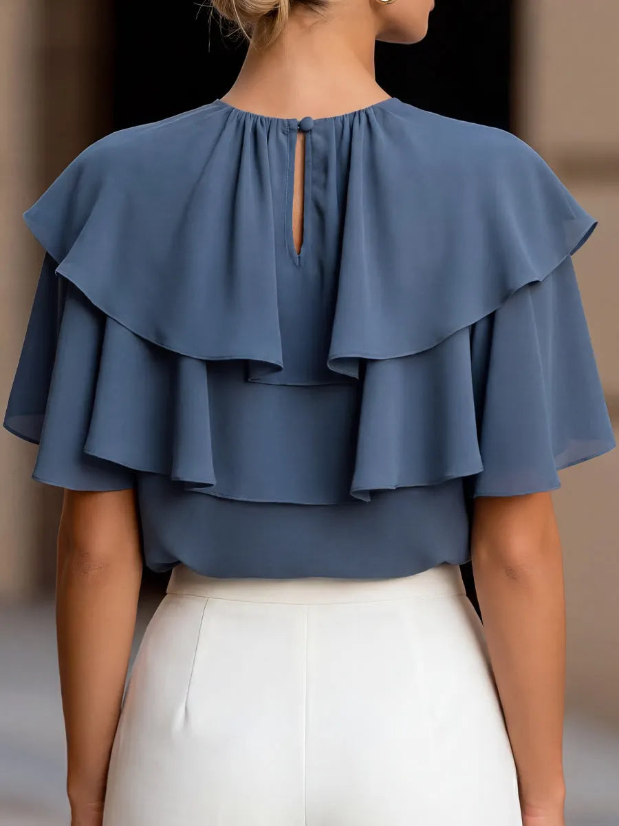 Tiered Ruffle Cape Sleeve Chiffon Blouse