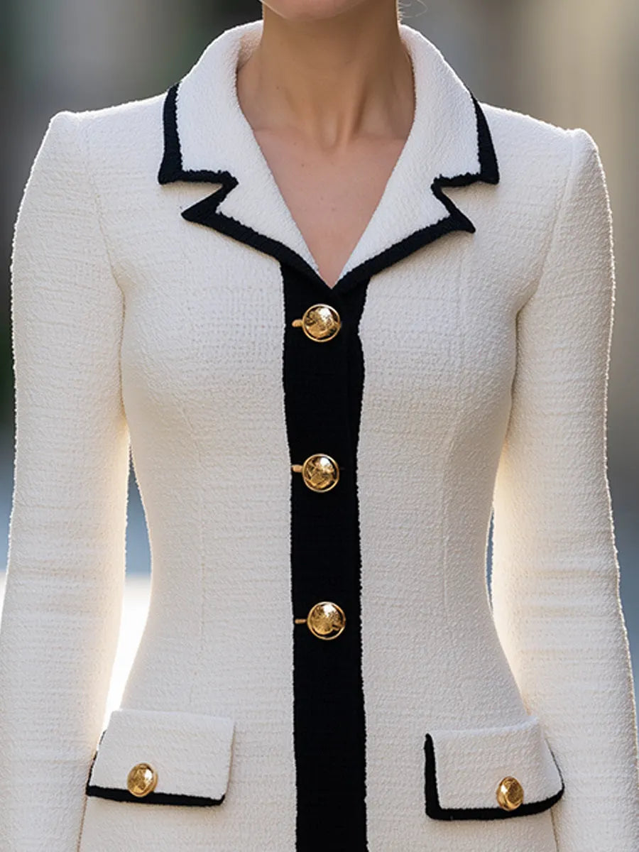 Elegant Contrast Trim Tweed Blazer Dress