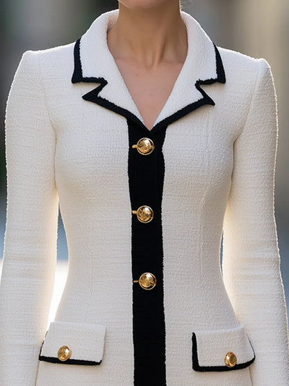 Elegant Contrast Trim Tweed Blazer Dress