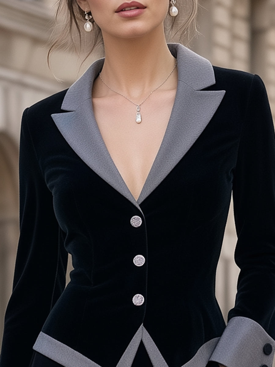 Contrast Lapel Velvet Tailored Blazer