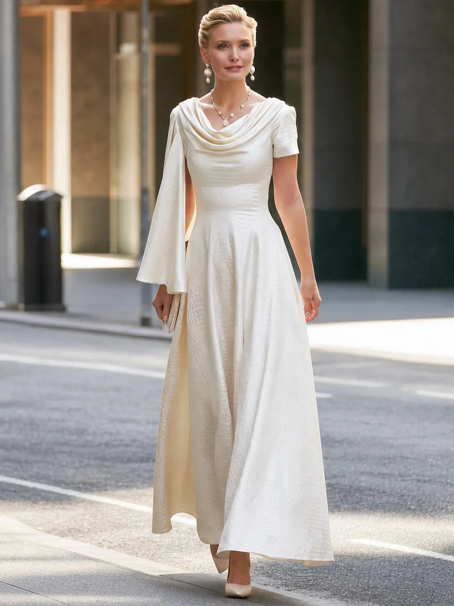 Draped Cape Sleeve Maxi Dress