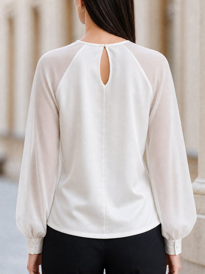 Raglan Chiffon Sleeve Satin Blouse