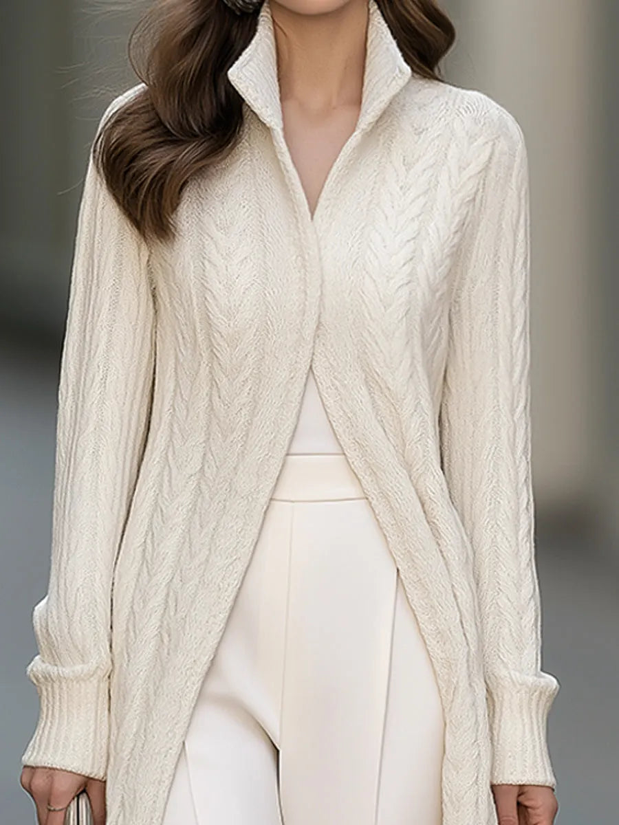 Cable Knit Shawl Collar Long Cardigan Coat