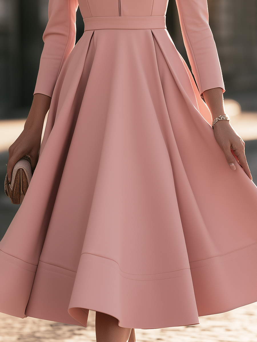 Zip-Front Collared Maxi Dress With Full Skirt