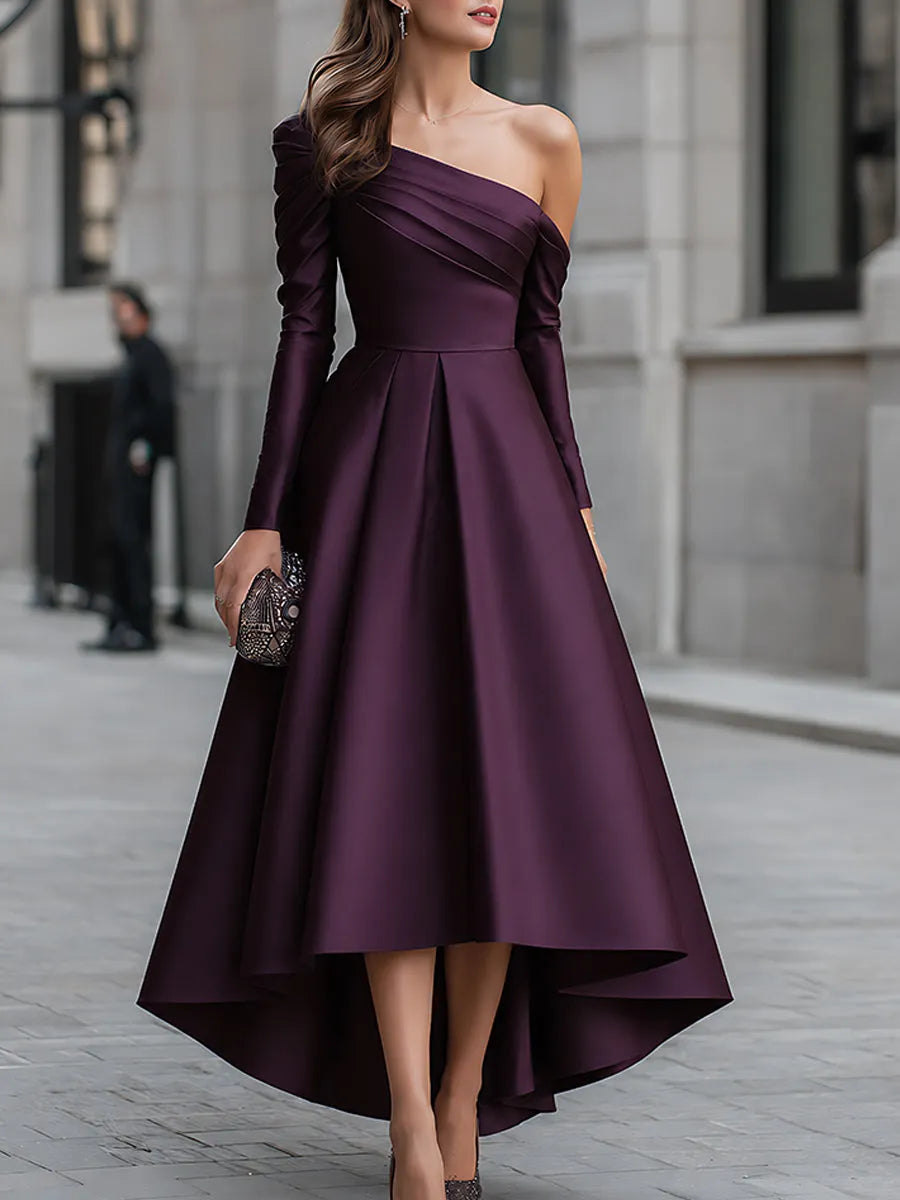 Asymmetric One-Shoulder Satin High-Low Maxi Dress