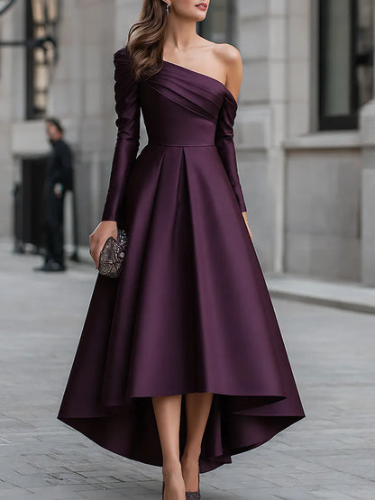 Asymmetric One-Shoulder Satin High-Low Maxi Dress