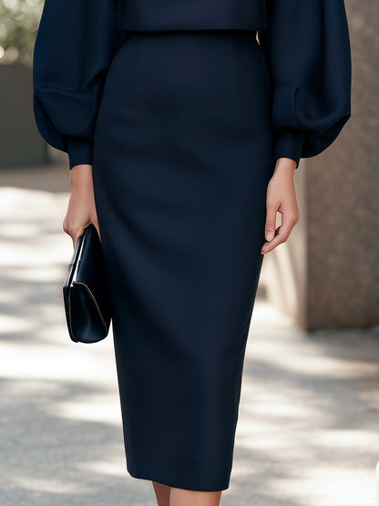 Voluminous Balloon Sleeves Top And Skirt Two-Piece Set