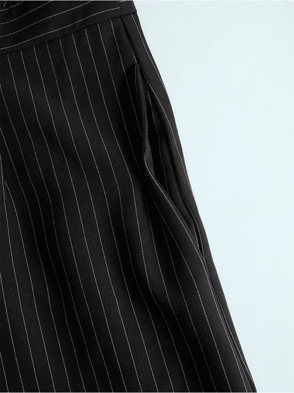Black Pinstripe Suspender Wide-Leg Jumpsuit