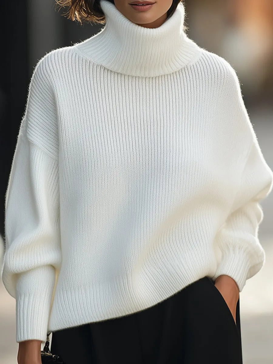 Oversized Turtleneck Ribbed Knit Sweater