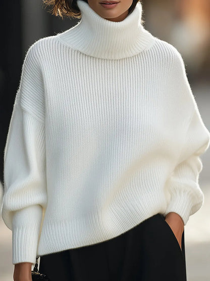 Oversized Turtleneck Ribbed Knit Sweater