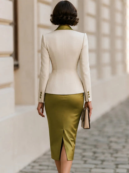 Satin Lapel  Blazer & Midi Pencil Skirt Suit, Mother Of Bride & Wedding Guest Outfit