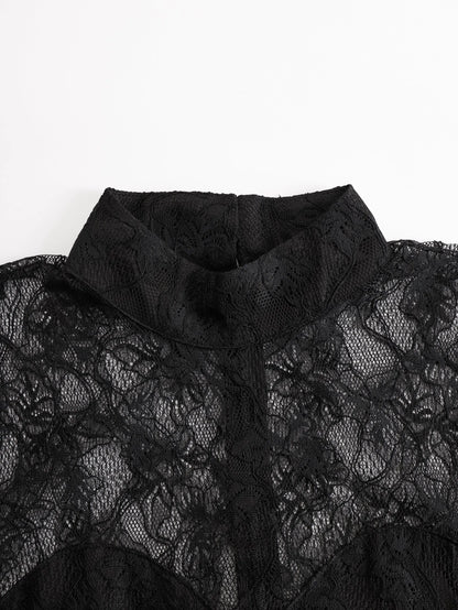 Black Lace Illusion Bodice Wide-Leg Evening Jumpsuit