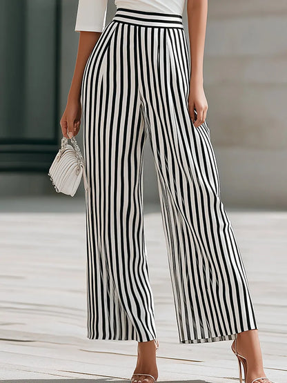 Off-Shoulder Draped Top And Striped Wide-Leg Pants Set