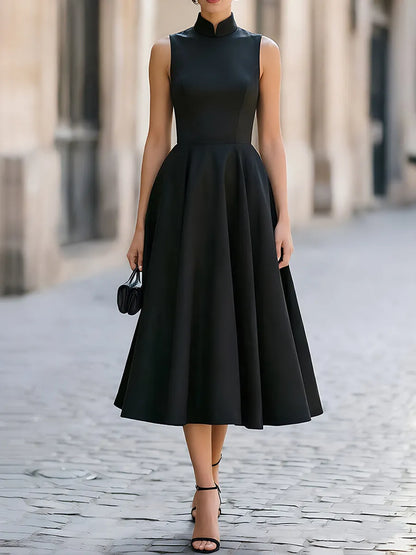 Mandarin Collar Sleeveless Fit & Flare Midi Dress