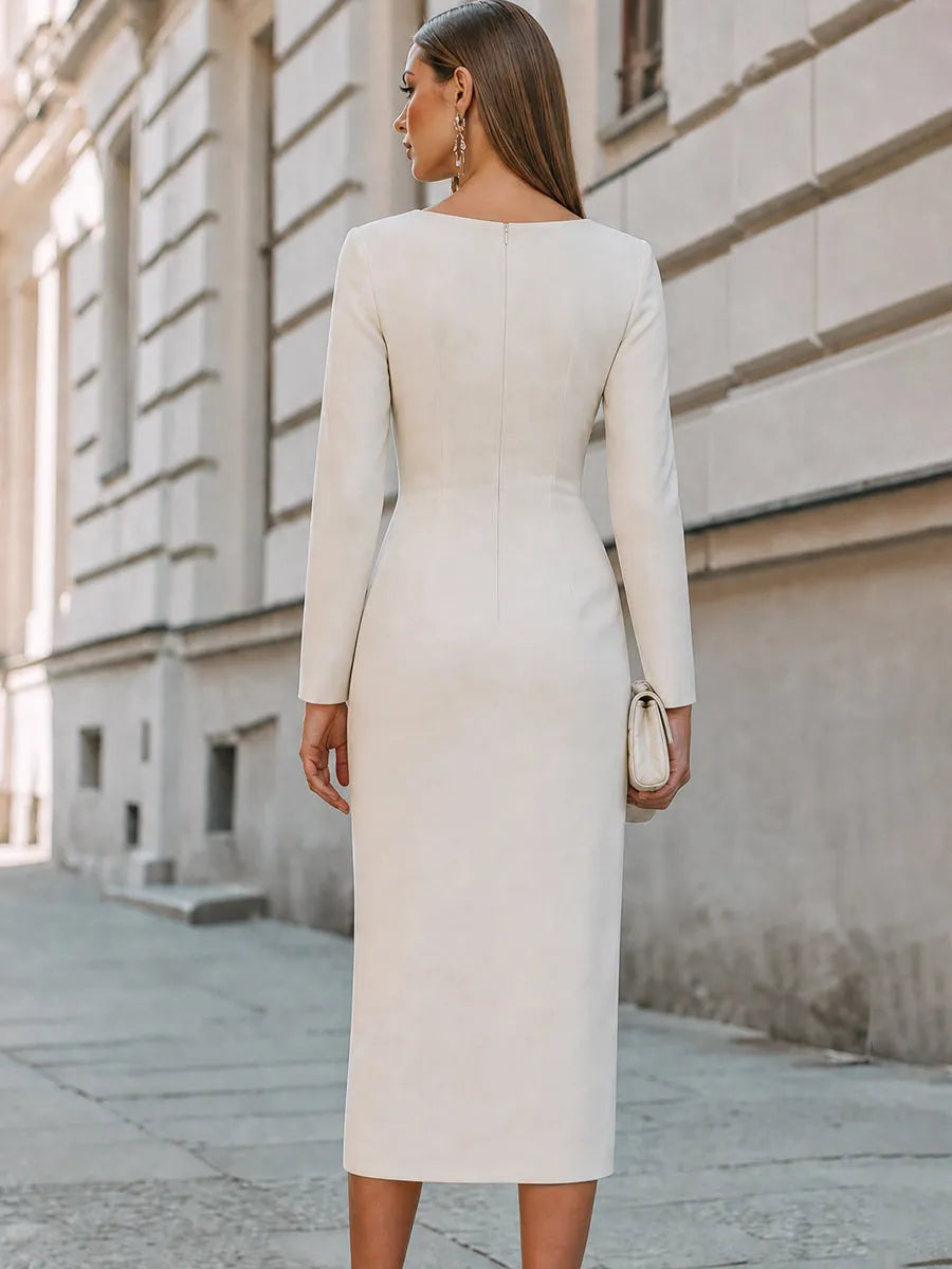 Botanical Print Long Sleeve Sheath Midi Dress