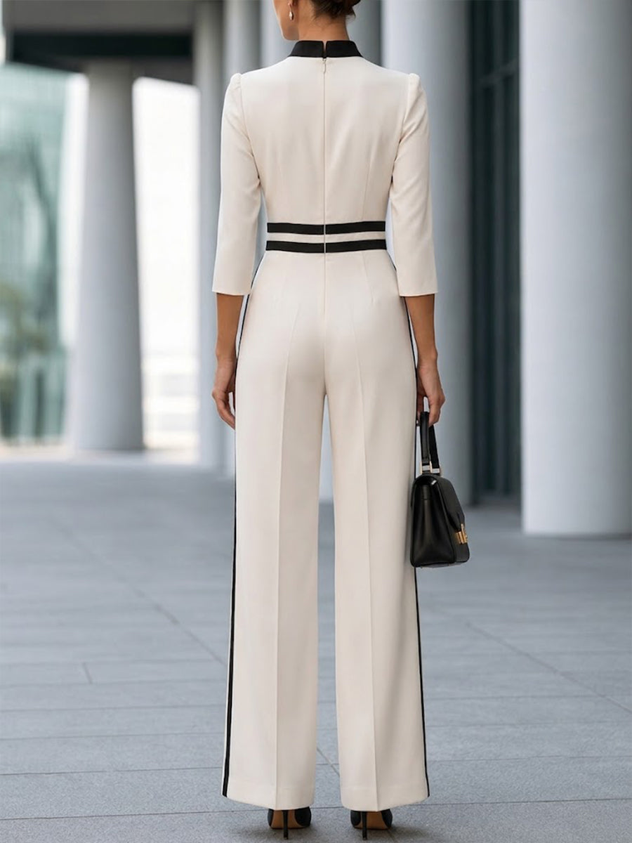 Elegant  Contrast-Trim Wide-Leg Jumpsuit