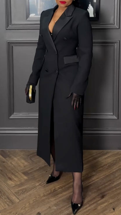 Women's Lapel Suit Dress with Elegant Long Dress