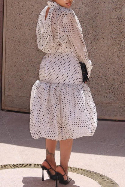 Women's Elegant Polka Dot Blouse Balloon Hem Skirt Set