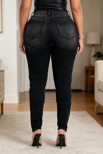 Women's Washed Water Spliced Rivet Casual Tight Jeans