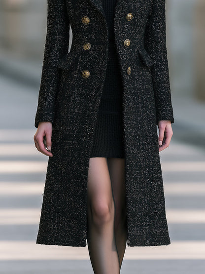 Metallic Tweed Long Coat And Sleeveless Knit Dress Set