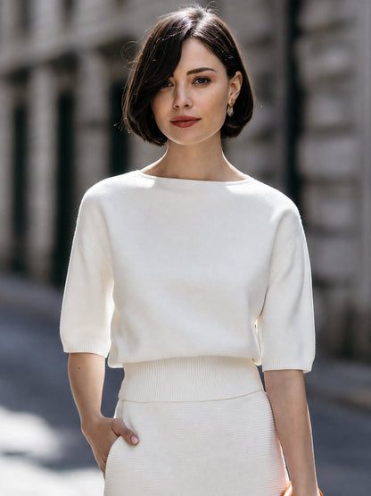 Boat Neck Ribbed Waist Knit Top