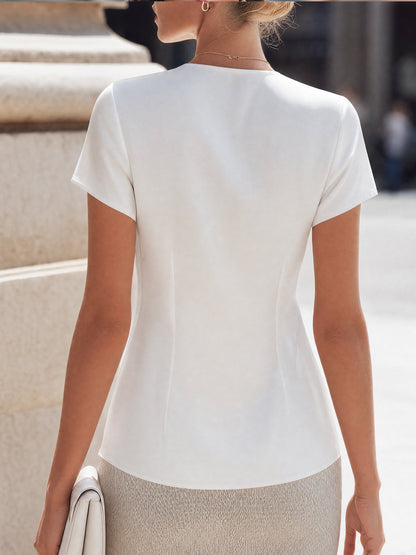 Asymmetric Wrap V-Neck Tailored Top