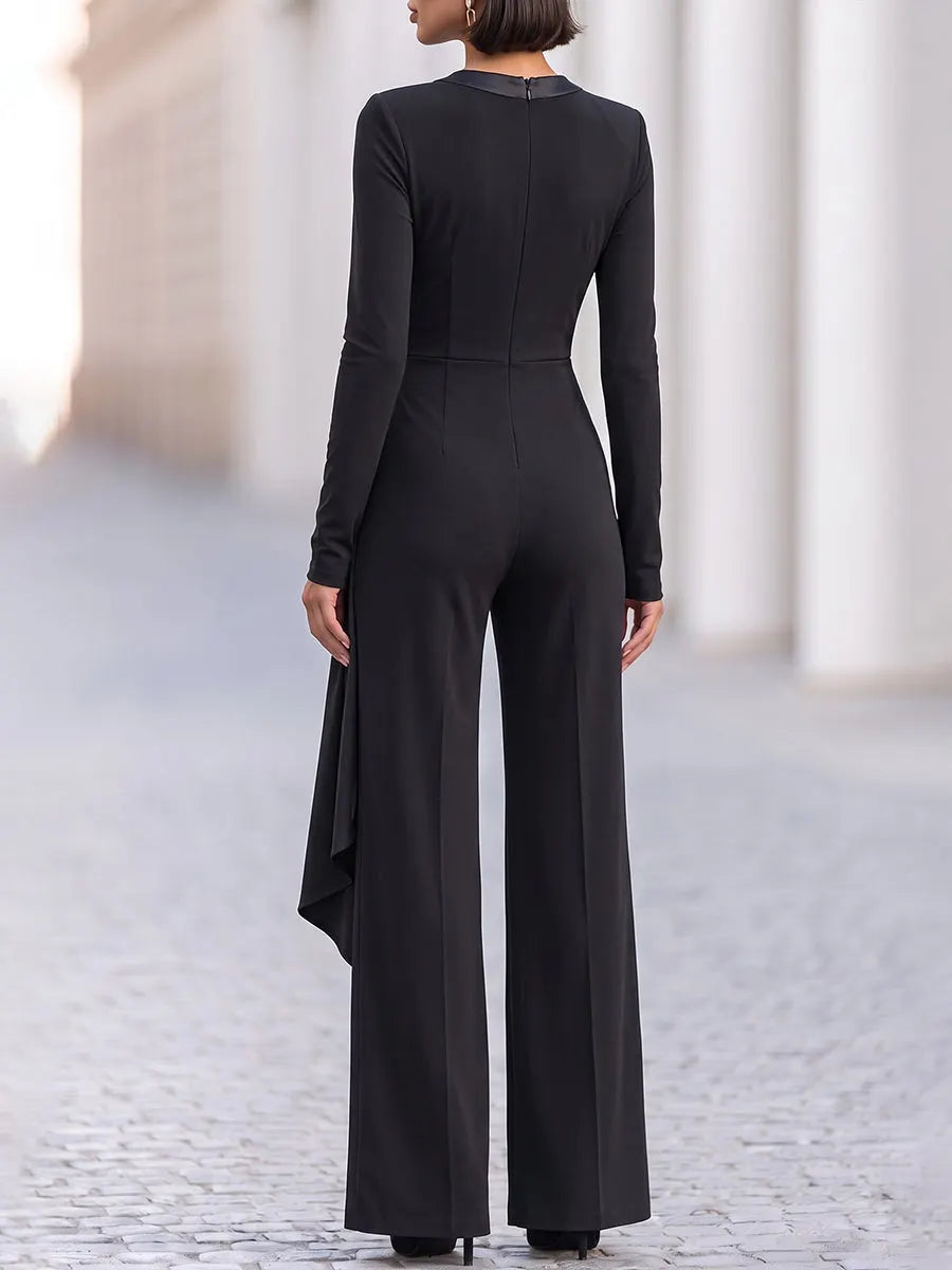 Draped Wrap-Front Wide-Leg Jumpsuit