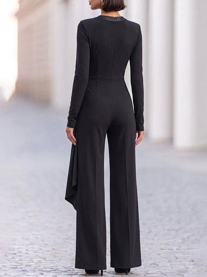 Draped Wrap-Front Wide-Leg Jumpsuit