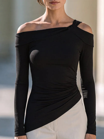 Asymmetrical Off-Shoulder Ruched Top