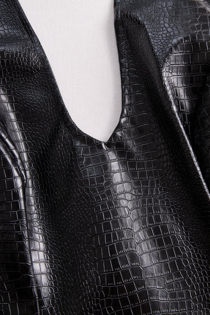 Chic Croc-Effect Faux Leather Halter Mini Dress