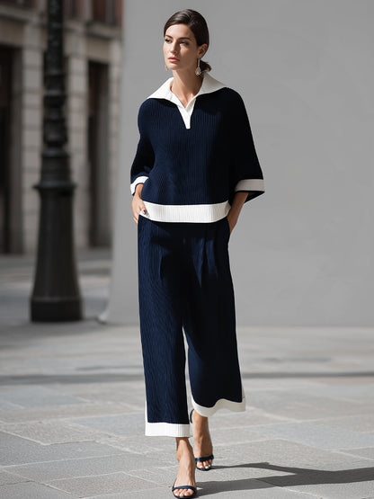 Sophisticated Nautical Ribbed Knit Two-Piece Lounge Set