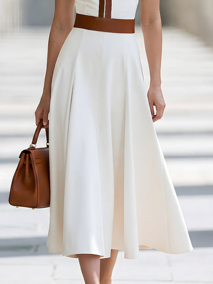 Contrast-Trim Zip-Front A-Line Midi Dress