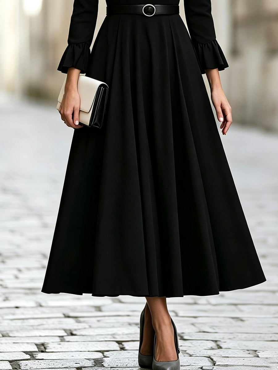 Elegant Polka Dot Collar A-Line Midi Dress