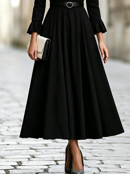 Elegant Polka Dot Collar A-Line Midi Dress