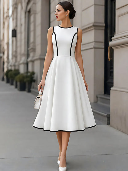 Contrast-Trim Sleeveless A-Line Maxi Dress