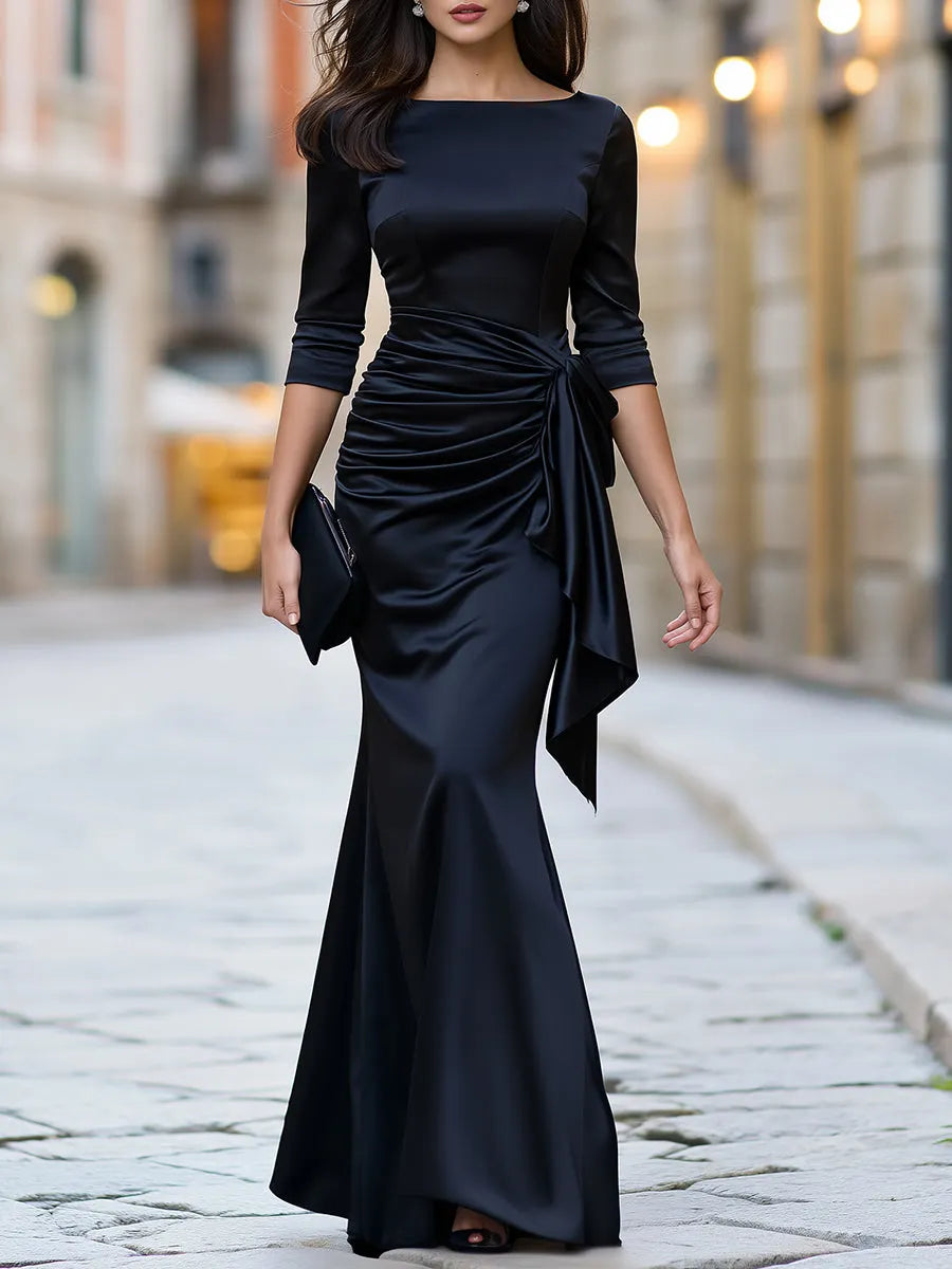 Ruched Side-Tie Mermaid Maxi Dress